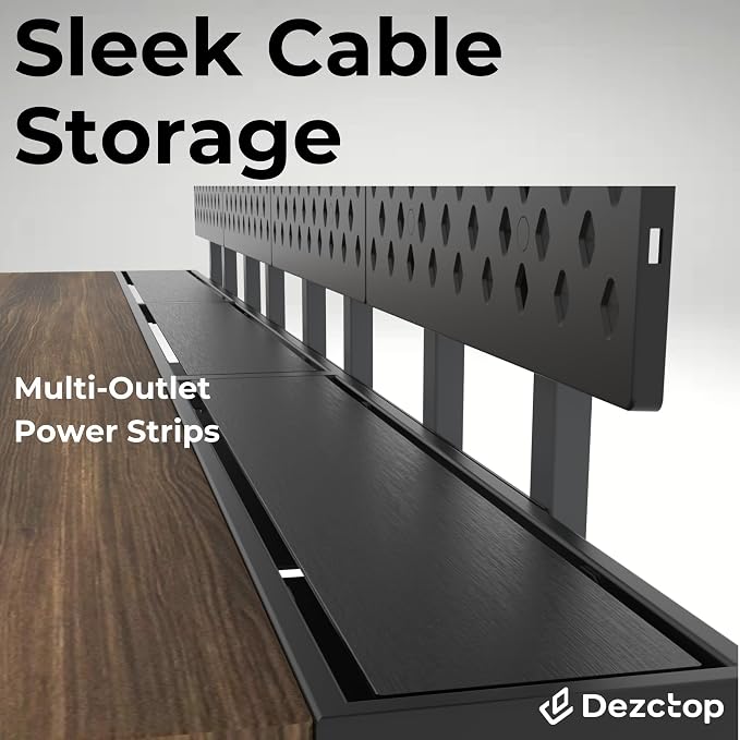 Dezctop Bifrost 160 63W x 28D Gaming PC Computer Desk with Shelves, Large Workstation for Gamers or Home Office with Pegboard, Built-in Cable Management, Stainless Steel Frame (Walnut) - Image 6