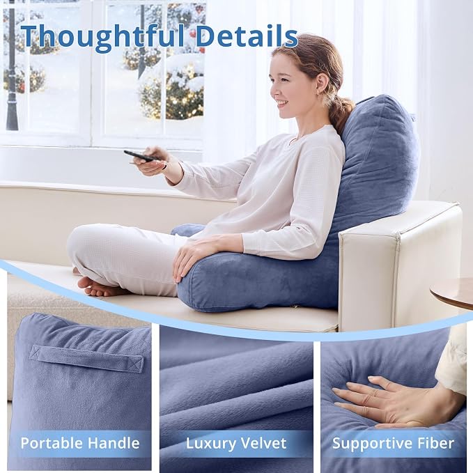 Sasttie Reading Pillow for Bed, Back Pillow for Sitting Up, Grey Purple - Image 4