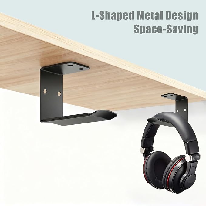 Heavyrain 2PCS Under Desk Headphone Hanger | Storage Hook Metal Desk Edge Hook Hanger with Clamp-On Design (Large) - Image 2