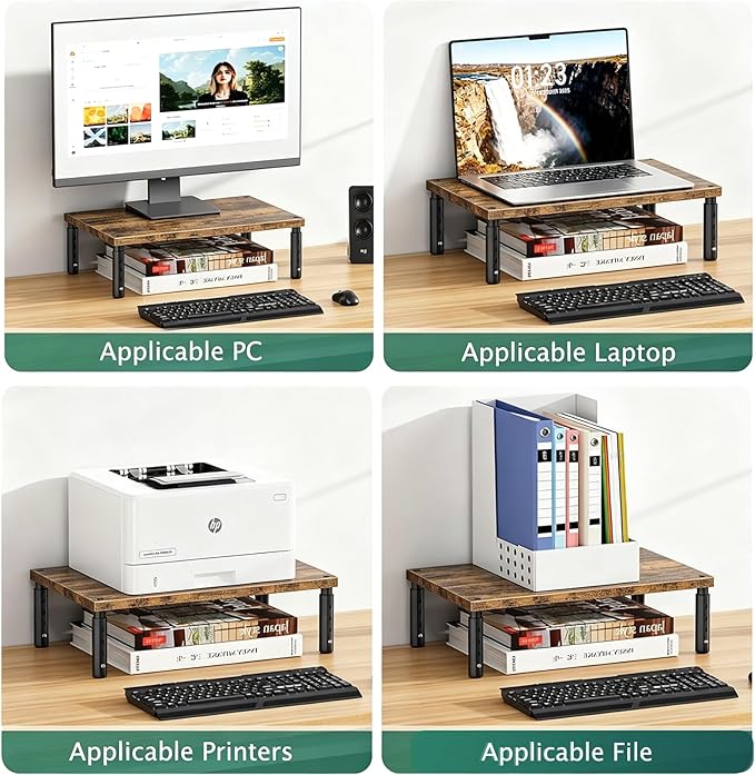 OPNICE Adjustable Monitor Stand Riser for Desk, Wood Computer & Laptop Stand, Desk Organizers and Accessories, Office Desk Accessories & Workspace Organizer for Home Office Supplies, Brown 2-Pack - Image 7