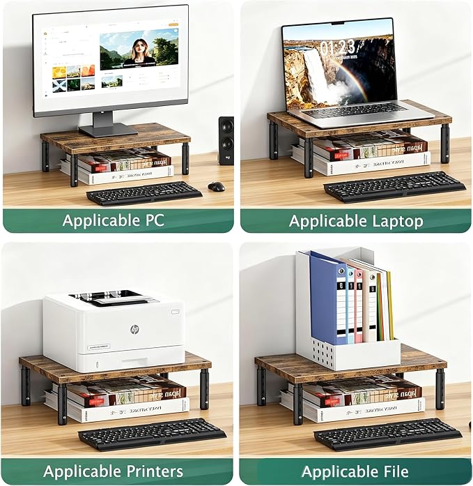 OPNICE Adjustable Monitor Stand Riser for Desk, Wood Computer & Laptop Stand, Desk Organizers and Accessories, Office Desk Accessories & Workspace Organizer for Home Office Supplies, Brown - Image 5