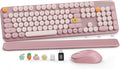Wireless Keyboard and Mouse Combo, Full-Size Typewriter-Style Keyboard with Round Keycaps, Magnetic Wrist Rest, Tilt Legs, 2.4GHz Cordless for Mac, Windows PC, Laptop, SABLUTE CK23, Dusty Rose by SABLUTE