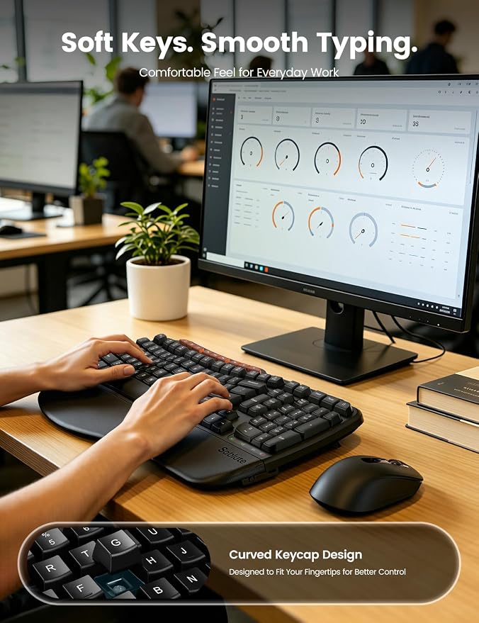 Ergonomic Wireless Keyboard and Mouse Combo, Full Size Wave, Natural Typing - Image 7
