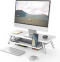 Fenge Monitor Stand Riser, Wooden Desk Shelf with 2-Tier Storage | 23.6-Inch Wide, Sturdy Aluminum Legs, Built-In Phone & Tablet Slot, Desktop Organizer for Office Accessories by Fenge