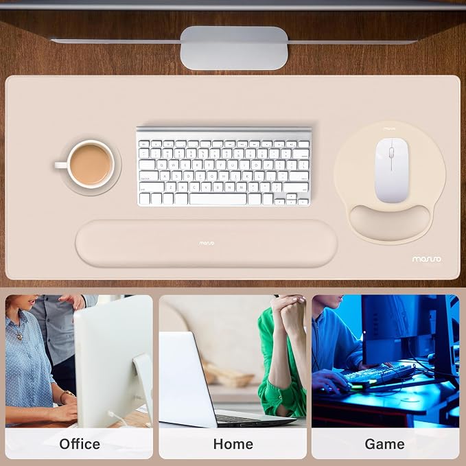 MOSISO Wrist Rest for Mouse Pad Set, Large Gaming Deskpad, Apricot - Image 8