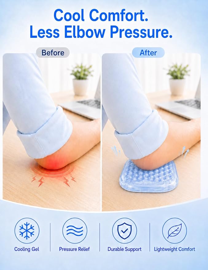 Vaydeer Clear Gel Elbow Pad for Desk, Ergonomic Arm Rest Cushion | Desk Wrist Rest for Keyboard and Mouse, Keyboard Wrist Pad for Computer and Laptop Typing, Gaming and Office Glacier Blue - Image 3