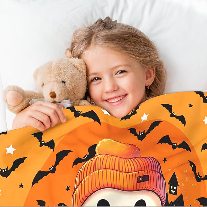 Ship Next Day, Custom Halloween Blanket - Printed in USA, Personalized Baby Blankets with Name, Gift for Kids Boys Girls, Unique Present for Birthday, Christmas, Halloween Bats Toddler Blanket - Image 3