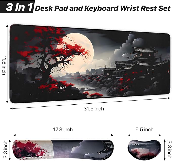3-in-1 Large Gaming Mouse Pad Set, Anime Mouse Pad with Wrist Rest, Large Mousepads for Keyboard and Mouse with Non-Slip Rubber Base,Suitable for Office,Home,31.5 x 11.8 Inch - Image 2