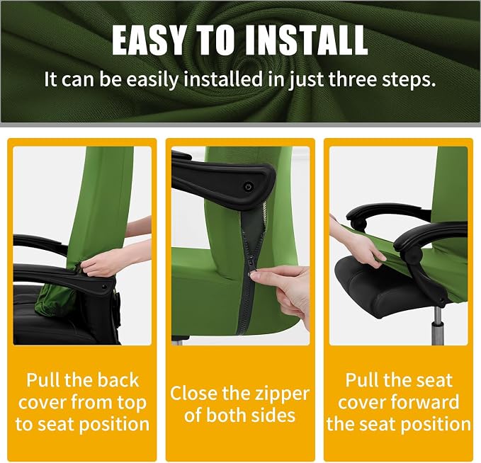 Smiry Stretch Printed Office Computer Desk Chair Covers, Olive Green | Universal Desk Rotating Chair Slipcovers Removable Washable, Soft Fit Anti-Dust Spandex Protector Cover with Zipper - Image 6