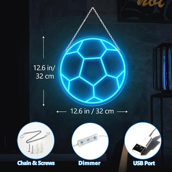 Soccer Neon Sign, Dimmable LED Neon Signs for Wall Decor, Football LED Neon Light, Powered by USB Neon Sign, Sports Neon Signs for Room Bedroom Decor Kids Holiday Gifts - Image 4