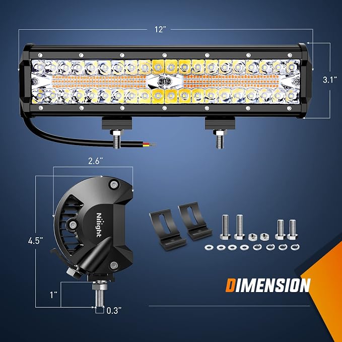 Nilight 12inch Amber White Strobe 6 Modes 300W LED Light Bar - Image 2