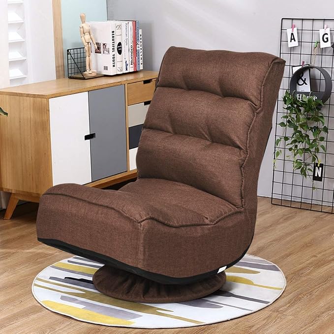 GIANTEX 360 Degree Swivel Gaming Chair, 6 Position Adjustable (Coffee) | Folding Floor Chair, 300lb Spring Support, Comfortable Padded Backrest, Lazy Sofa Chair Game Rocker for Teens Adults - Image 2