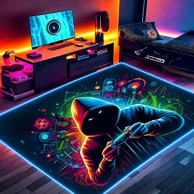 Gaming Rug RGB LED Light (3x5 Gamer) - Bedroom Gamer Rug Floor Mat Gaming Decor - Kids Room Rug Anti Slip Mat for Chair – Play Game Room Décor for Teen, Boys, Kids by DEALZOOM