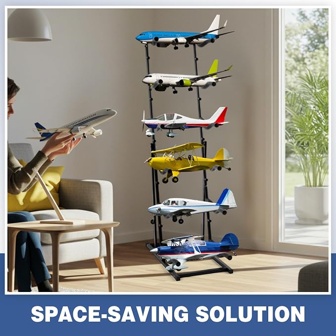RC Airplanes Storage Rack 6-tier Metal Model Airplane Display Stand 18" x 71" with Adjustable Shelves Holds Multiple Remote Control Plane - Image 2