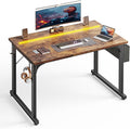 DurayLoly 40" Computer Desk with Waterproof LED Lights for Bedroom,Brown by Durayloly