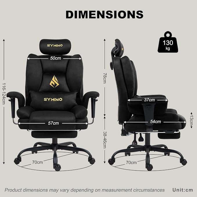 Symino Gaming Chair with Footrest, Up/Down Armrests, Suede Fabric Ergonomic Office Chair, 150° Recline Computer Chair for Desk, Black - Image 3