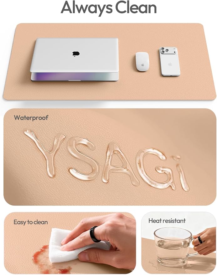 YSAGi Leather Desk Protector, Office Mat, Large Mouse Mat, Non-Slip PU Leather Blotter, Laptop Desk Mat, Waterproof Writing Pad for Office and Home(Latte, 42" x 17.2") - Image 7