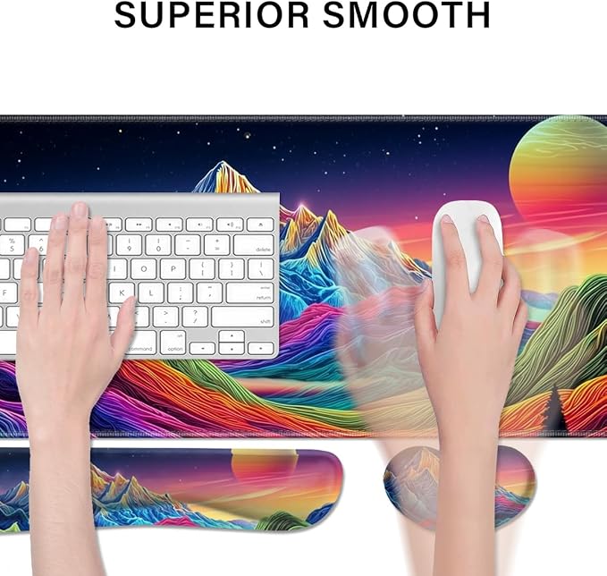Desk Pad and Keyboard Wrist Rest, Large Mouse Pad + Keyboard Pad+Mouse Wrist Support, Non-Slip Desk Mat Protector for Office, Home 31.5×11.8 Inches Dazzling Galaxy - Image 3
