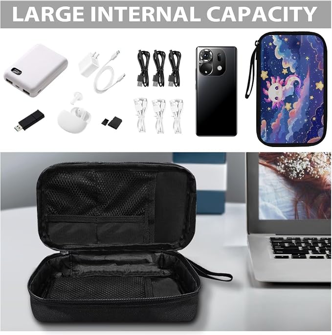 Cartoon Axolotl Print Travel Cable Organizer Bag Waterproof Portable Electronic Accessories Organizer for USB Cable Cord Phone Charger Headset Wire SD Card - Image 7
