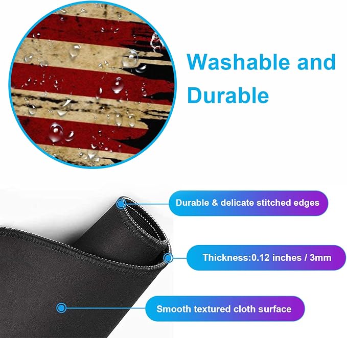 Retro American Flag XL Gaming Mouse Pad with Stitching Edge Laptop Desk Mat | Large Extended Mouse Pad; Full Desk Coverage; Waterproof Coating; Stable Anti-Slide Base For Gaming, Office, Study Daily Use - Image 6