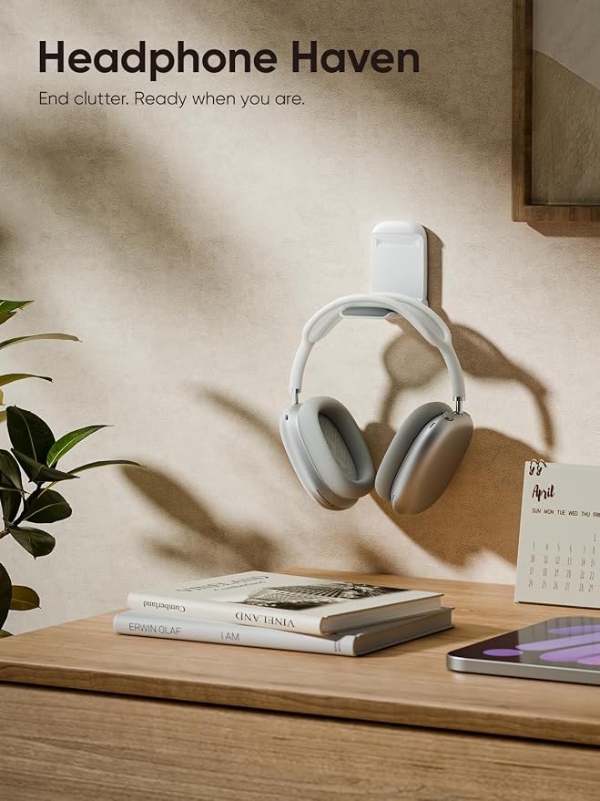 MAMUVIMO Headphone Stand, 2 Pack Headset Stand Foldable＆Sticky, Headphone Holder Hook Mount with Non-Slip Silicone, Adhesive Earphone Desk Hanger Clip Space-Saving for Airpods Max, All Earphones White - Image 2