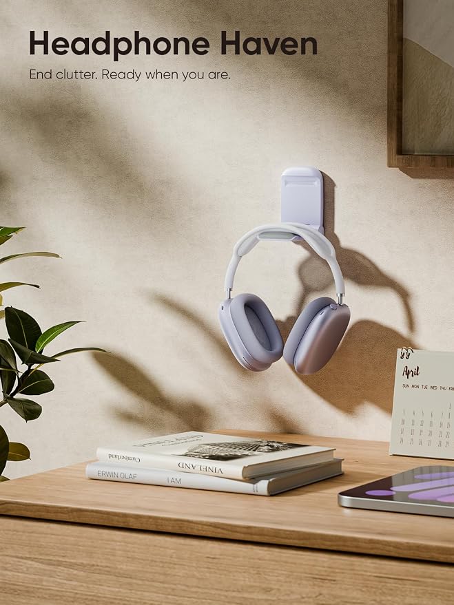MAMUVIMO Headphone Stand, Headset Stand Foldable ＆ Sticky, Headphone Holder Hook Mount with Non-Slip Silicone, Adhesive Earphone Desk Hanger Clip Space-Saving for Airpods Max, All Earphones- Purple - Image 6