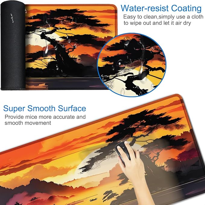 Mouse Pad Gaming, 31.5x15.7 inch Large Extended Computer Keyboard Mouse Mat, Water Resist Non-Slip Mousepad Rubber Base Long XXL Mouse Pad for Work & Gaming, Office & Home, Sunset - Image 3