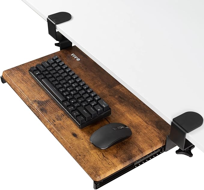 VIVO Small Keyboard Tray, Under Desk Pull Out with Extra Sturdy C Clamp Mount System, 20 (26 with Clamps) x 11 inch Slide-Out Platform Drawer, Rustic Vintage Brown Top, Black Frame, MOUNT-KB05ES-N by Unknown