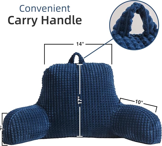 A Nice Night Navy 17" Bed Wedge Pillows with Arms for Sitting - Image 2