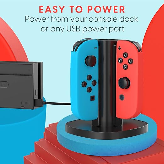 TalkWorks Joy-Con Charger Dock For Nintendo Switch Gaming Controllers - 4-Remote Docking Charging Station,USB Compatible w/ Switch OLED (Black) - Image 5