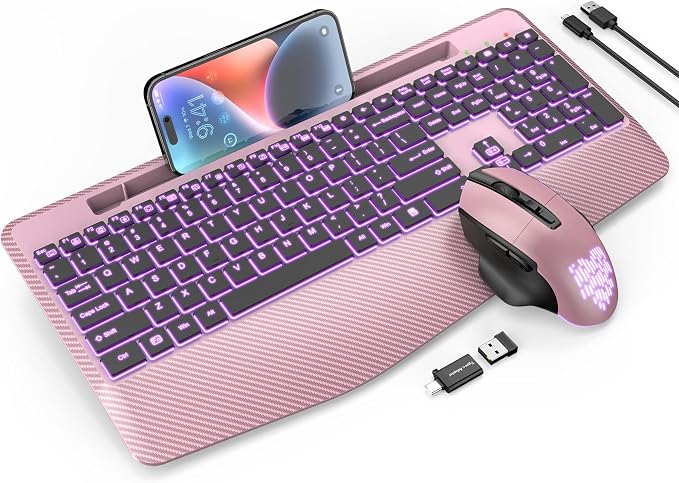SABLUTE Wireless Keyboard and Mouse Combo, Backlit Scissor Keys, Wrist Rest by SABLUTE