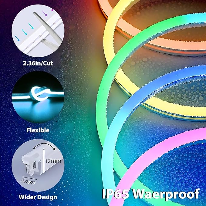 Lamomo 65.6Ft LED Strip Lights, RGB Neon Rope Light with App Remote Control, Music Sync Color Changing Waterproof Flexible Led Light Strip, Cuttable Gaming 24V Neon Lights for Bedroom Indoor - Image 6