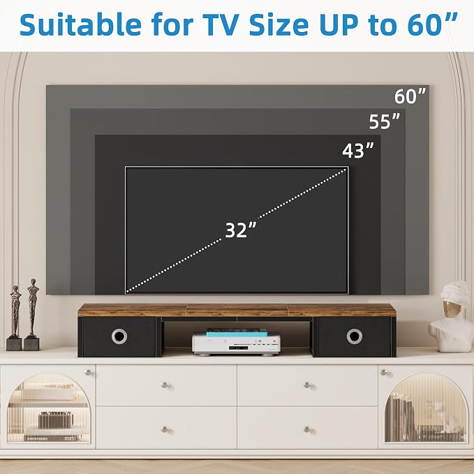 YAOHUOO 45" Large TV Riser with Fabric Drawers for 32-60 inch TV | TV Stand Riser with Steel Legs, Tabletop TV Riser Shelf, Monitor Stand Riser for Home Office,Rustic Brown - Image 5