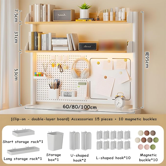 Clamp On Desk Pegboard,Gaming Pegboard,Desk Pegboard,Clamp On Desk Organizer Shelf,Overhead Desk Shelf,Desk Privacy Panel for Office,Includes 15 Accessories for Home Desk Organization(white)(23.6in) - Image 3