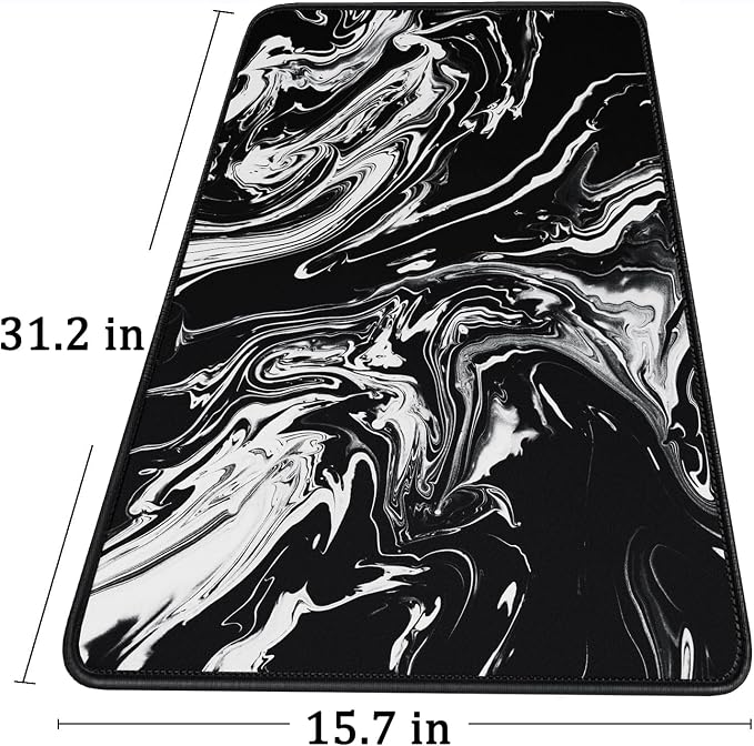 Large Extended Gaming Mouse Pad with Stitched Edges, Durable Non-Slip Natural Rubber Base, Waterproof Computer Keyboard Pad Mat for Esports Pros/Gamer/Desktop/Office/Home - Black White - Image 6