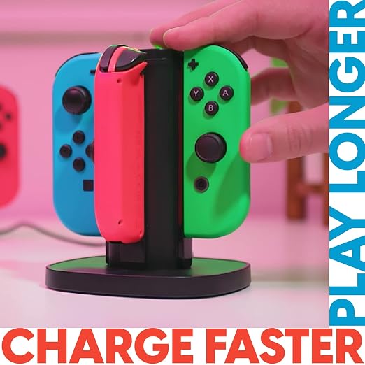 TalkWorks Joy-Con Charger Dock For Nintendo Switch Gaming Controllers - 4-Remote Docking Charging Station,USB Compatible w/ Switch OLED (Black) - Image 6