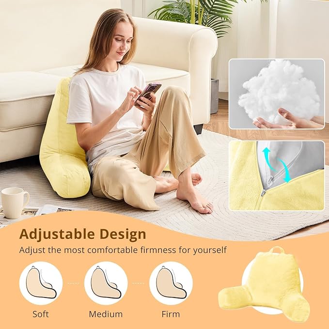 Sasttie Reading Pillow for Bed, Back Pillow for Sitting Up, Light Yellow - Image 2