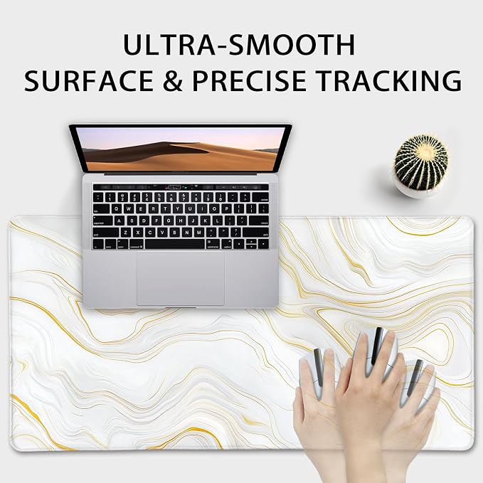 Large Mouse Pad Gaming Desk Mat 31.5"x15.7" Non Slip Gold Marble | Extended Mousepad, Non-Slip Rubber Base , Stitched Edges, for Computer/Laptop/Office/Home - Image 5