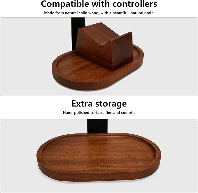 Wooden Headphone Stand for Desk,Controller Stand for Desk with Storage Base | Controller and Headset Stand,Headset Holder with Gaming Controller Holder (Walnut) - Image 5