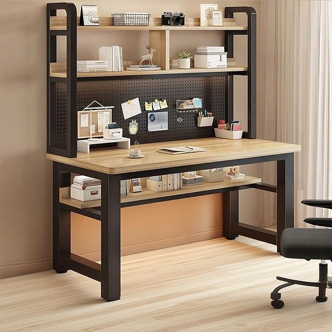Writing Work Computer Desk with Pegboard,Gaming Desk with Bookshelf Combo,PC Gamer Workstation Desk,Wooden Desktop,for Home Office Work and Gaming(A2,63 L x 23.6" W(160x60cm)) by ZMNXAS