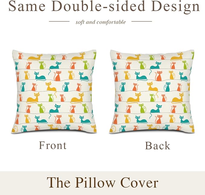 Mid Century Modern Cats Throw Pillows Cover 18"x18" Set of 2,Retro Decorative Pillow Cases for Sofa Couch Bedroom Living Room Ourdoor Cushion Covers - Image 4