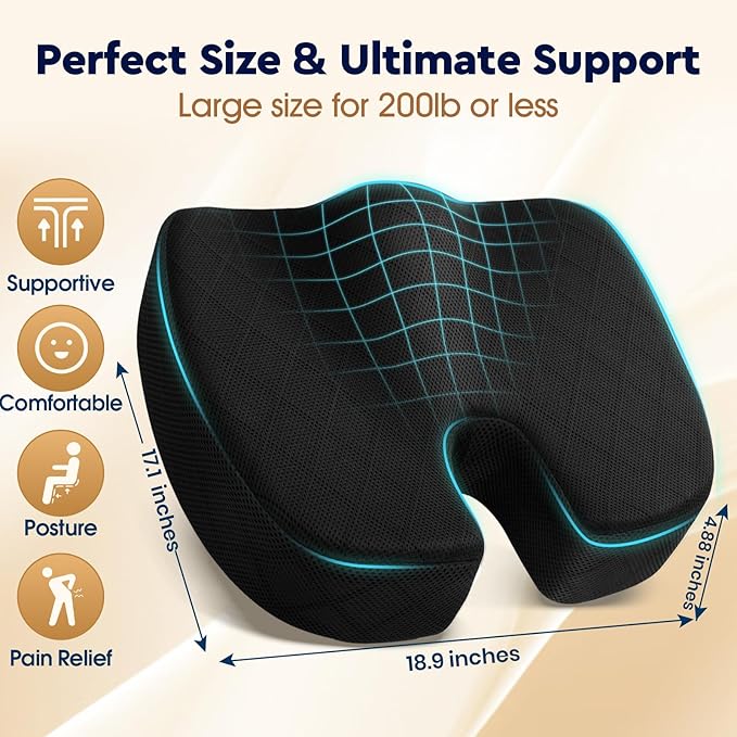 TushGuard Seat Cushion, Memory Foam Office Chair Cushion - Grey, XXX-Large | for Car Seat, Airplane, Desk Chair - Sciatica & Hip & Coccyx Pain Relief Cushion for Long Sitting Office Workers, Car Drivers - Image 2