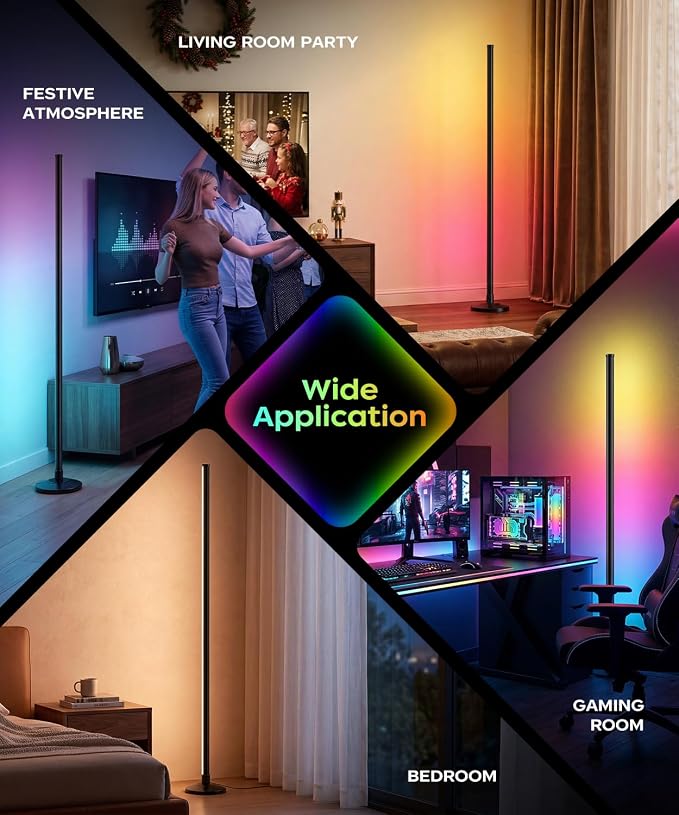 Corner Floor Lamp, Smart RGB LED Corner Lamp with Music Sync and 16M+ DIY Colors, Remote & App Control, Color Changing Ambient Lighting, Floor Lamps for Living Room, Bedroom and Party, 2 Pack - Image 7