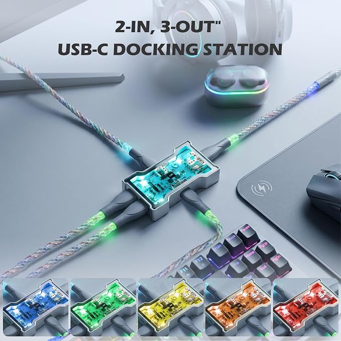 8K USB-C Gaming Dock with Clear Glass Window, Cartoon Print & LED Light - Image 4