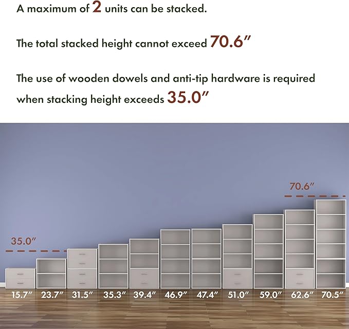 Homes: Inside + Out Apexa 2-Tier Cube Storage Organizer Shelves, Stackable Wood Bookcase Fits Cubby Bins for Organization, Dorm Teen Room Decor & Home Office, Taupe Grey - Image 3