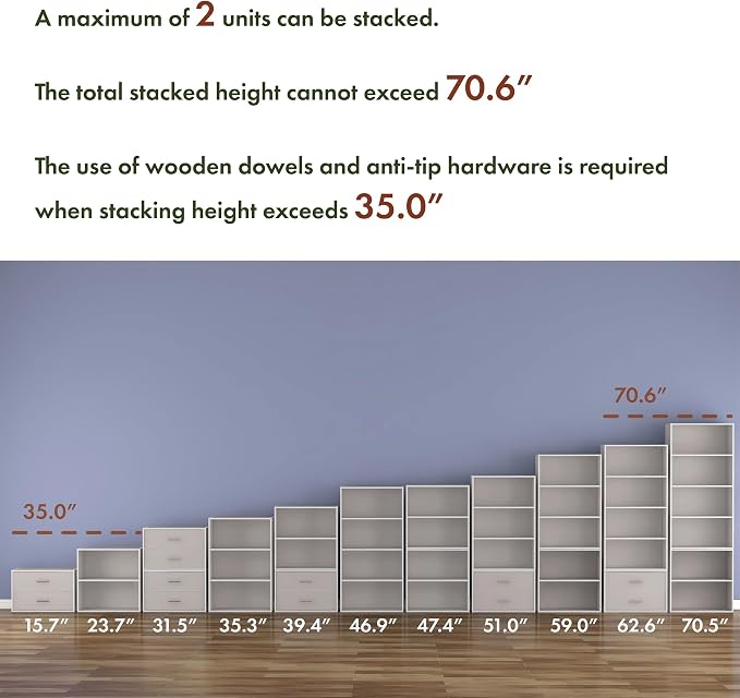 Homes: Inside + Out Apexa 2-Cube Storage Organizer Shelves, Stackable Wood Bookcase Fits Cubby Bins for Organization, Dorm Teen Room Decor & Home Office, Taupe Grey - Image 3