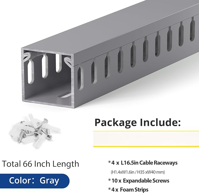 1.4"H x 1.6"W Cable Raceway, 66in Under Desk Wire Management Channel, Grey - Image 4