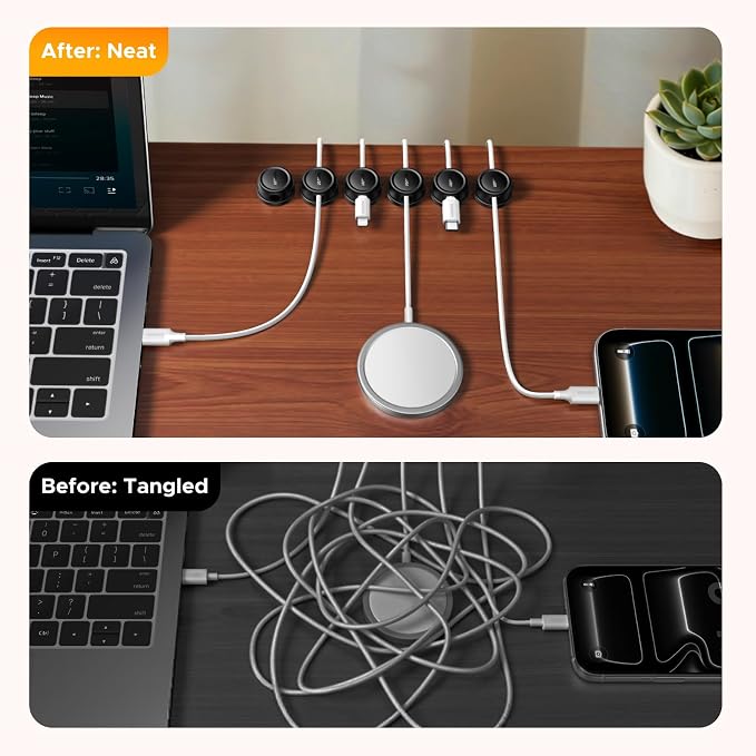 UGREEN Magnetic Cable Management Clips, 360° Rotation Desk Cord Organizer 1s Fast Locking, Strong Adhesive Cable Holder Fits Cables Wires for Workspace, Nightstand, Home Office,Car - Image 5