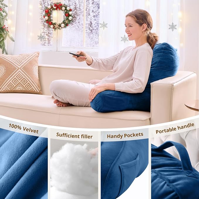 Sasttie Reading Pillow for Bed, Back Pillow for Sitting Up, Navy - Image 5
