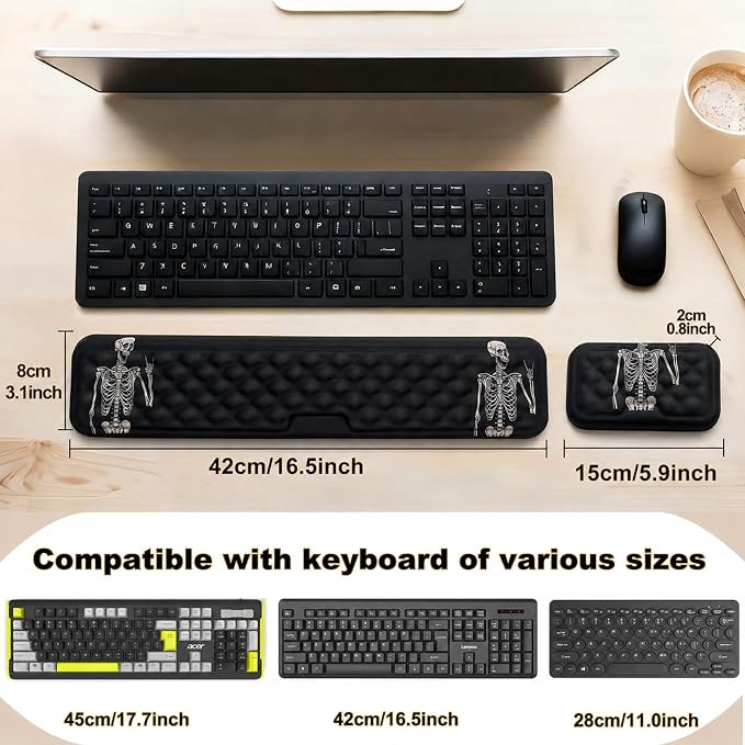 Keyboard Wrist Rest Mouse Wrist Support, Memory Foam Wrist Rest Pad for Computer Laptop, Ergonomic Wrist Cushion Support for Typing Pain Relief, Gaming Home Office, Human Skeleton - Image 4